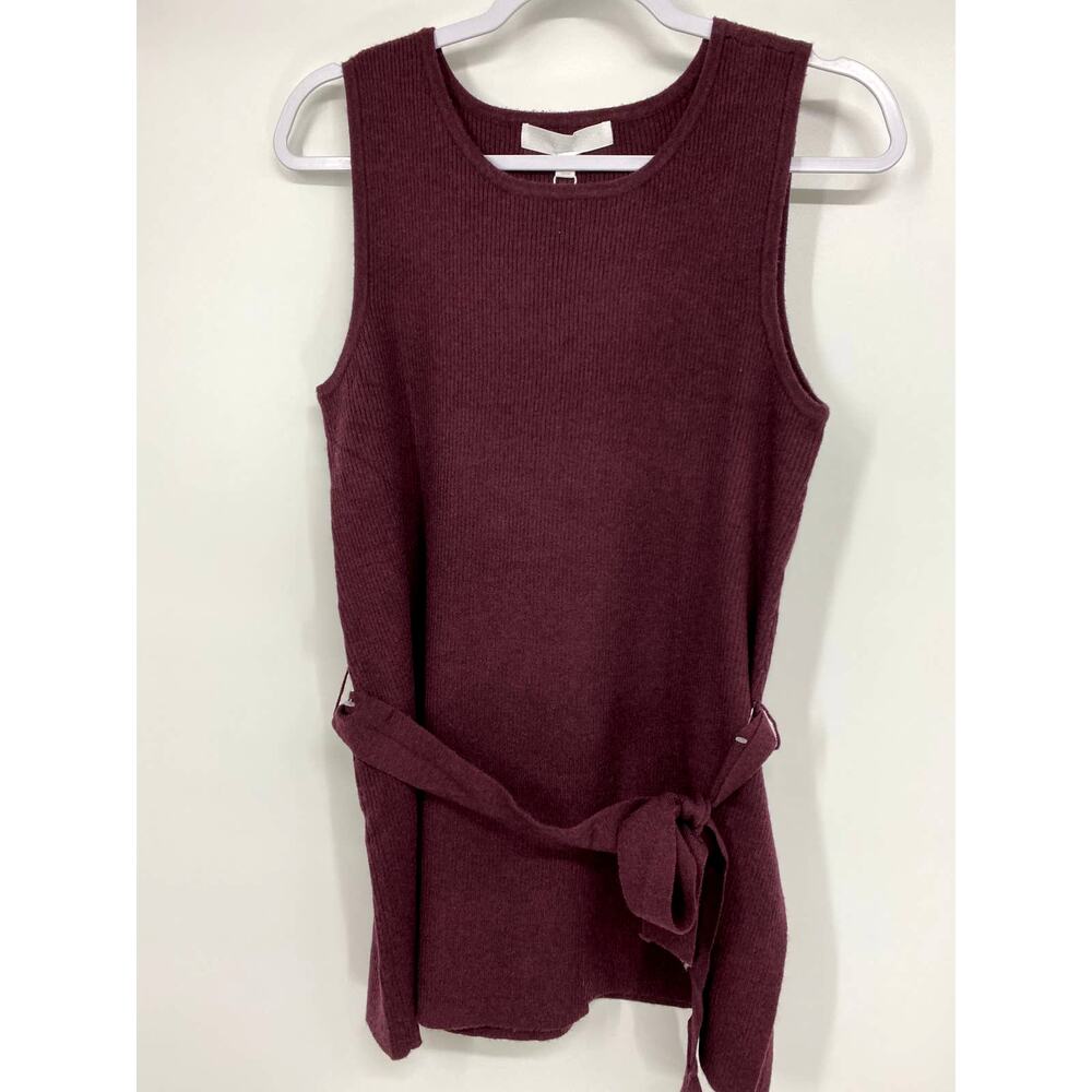 Adyson Parker Womens Burgundy Belted Sleeveless Sweater Shirt Top NEW Medium